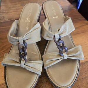 Nine West Women's Gold Slide Sandals with Chain Detail